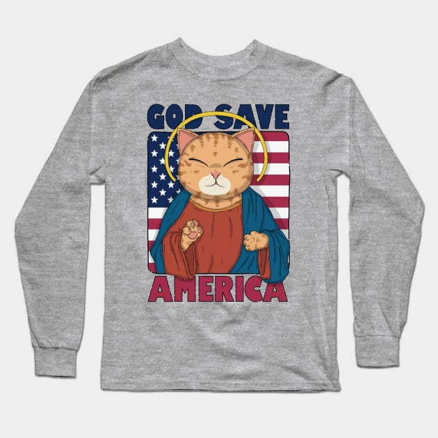 God Save America Long Sleeve T-Shirt by Japanese Neko